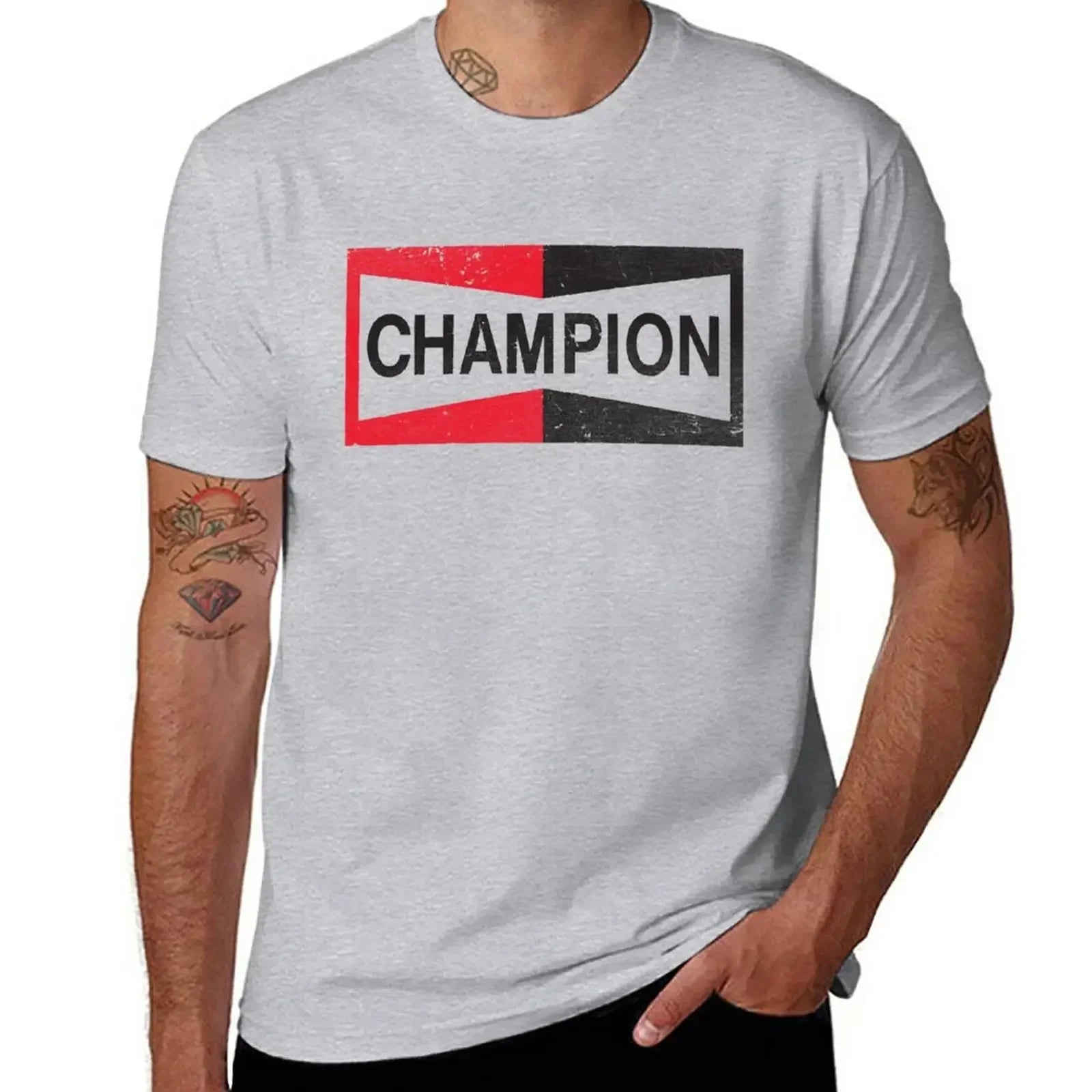 Men’s Champion Spark Plug Retro Distressed Emblem Tee
