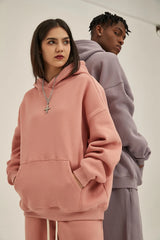 Cotton Baggy Fleece Hoodies for Men Solid Color Plush Pullovers Oversized Hooded Sweatshirt Autumn Winter Thick Clothes Unisex