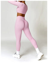 2-Piece Women's High-Waist Yoga Set – Seamless Long Sleeve Workout Suit
