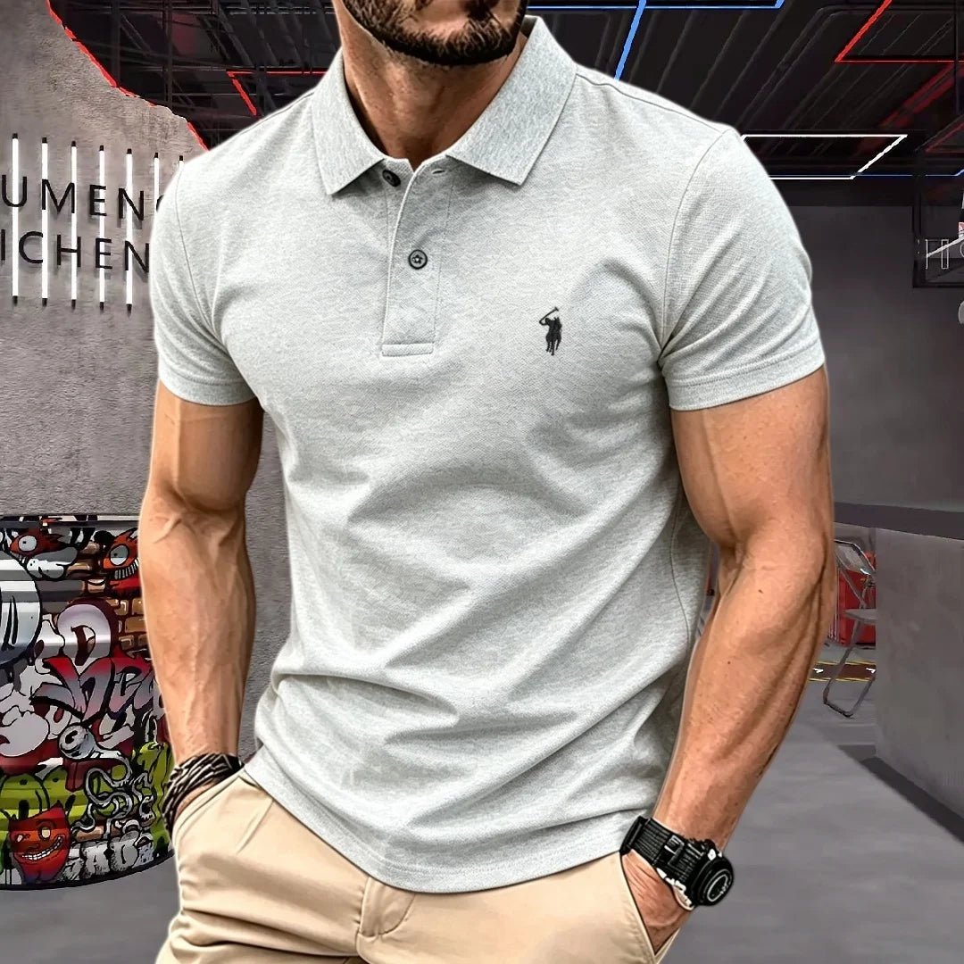 Men's 100% Cotton Polo Shirt — Embroidered Short Sleeve Golf Top