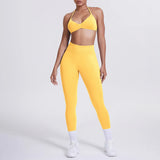 Women 2pcs Patchwork Sport Yoga Suit Training Sleeveless Sport Gym Tops Tummy Control Slimming Booty Leggings Yoga Suit Sports