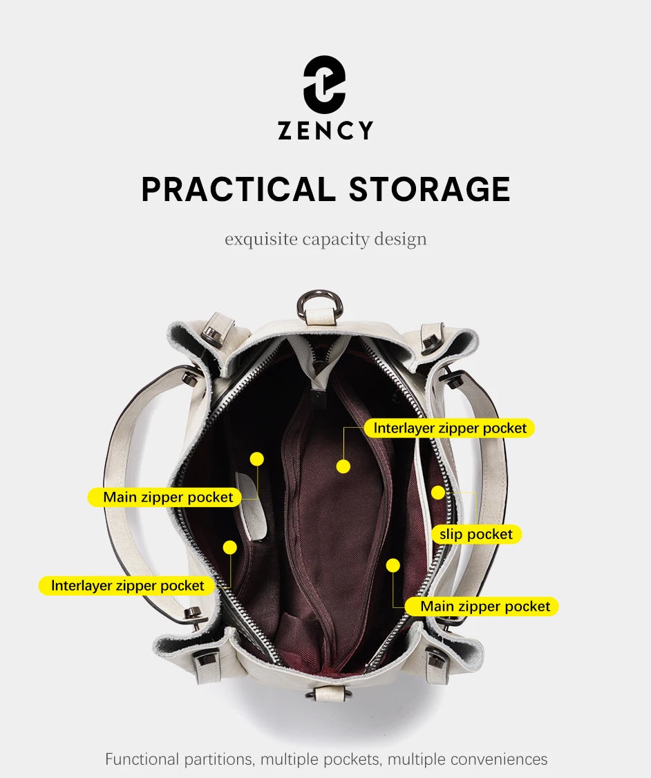 Zency Fashion Multifunctional Tote Handbag For Women 100% Genuine Leather Shoulder Crossbody Large Shopper Bag Underarm Red bag