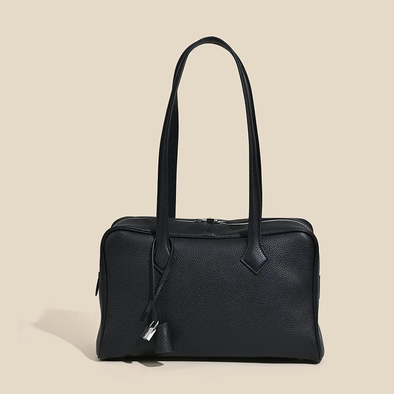 2026 Spring Luxury Brand Genuine Leather Women Bags Cowhide Casual Totes Women Handbags Fashion Silver Lock Shoulder Bags Woman