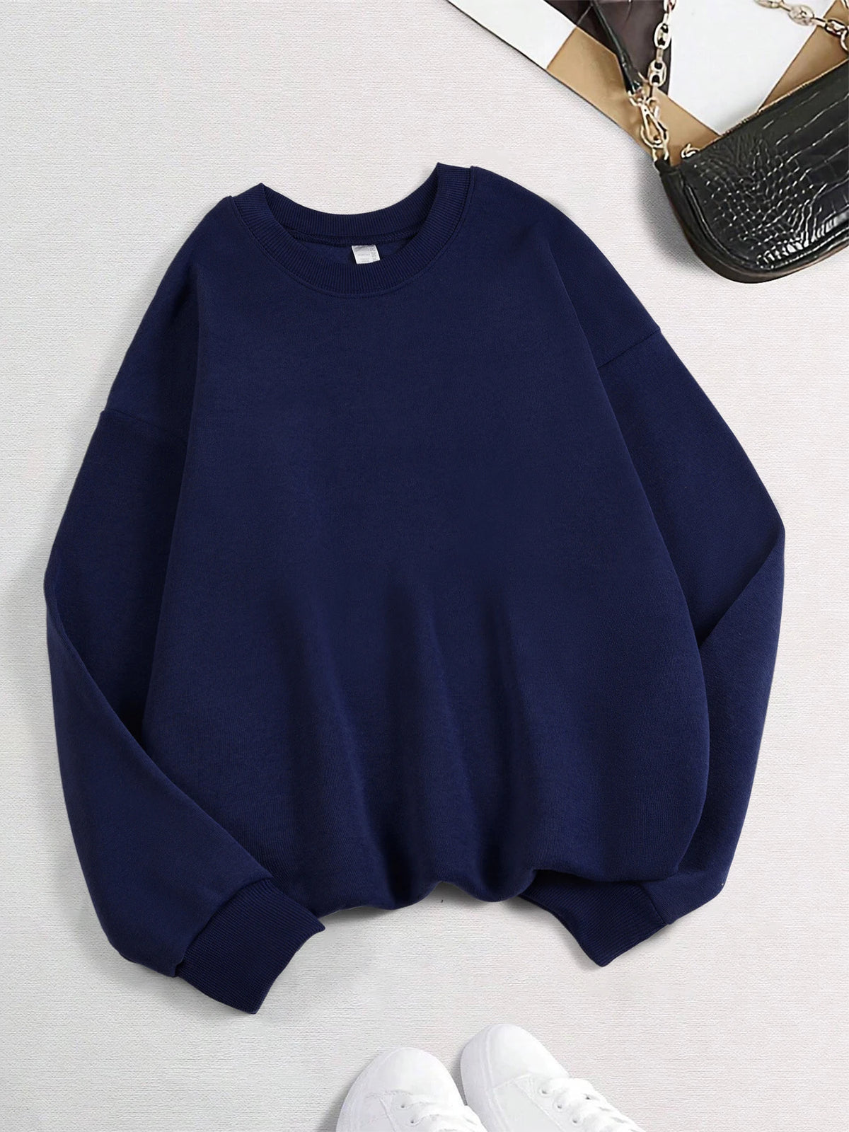 Winter Womens Solid Sweatshirts Casual Comfortable Warm Hoodies Loose Crewneck Fleece Pullover Tops Autumn Womans Streetwear