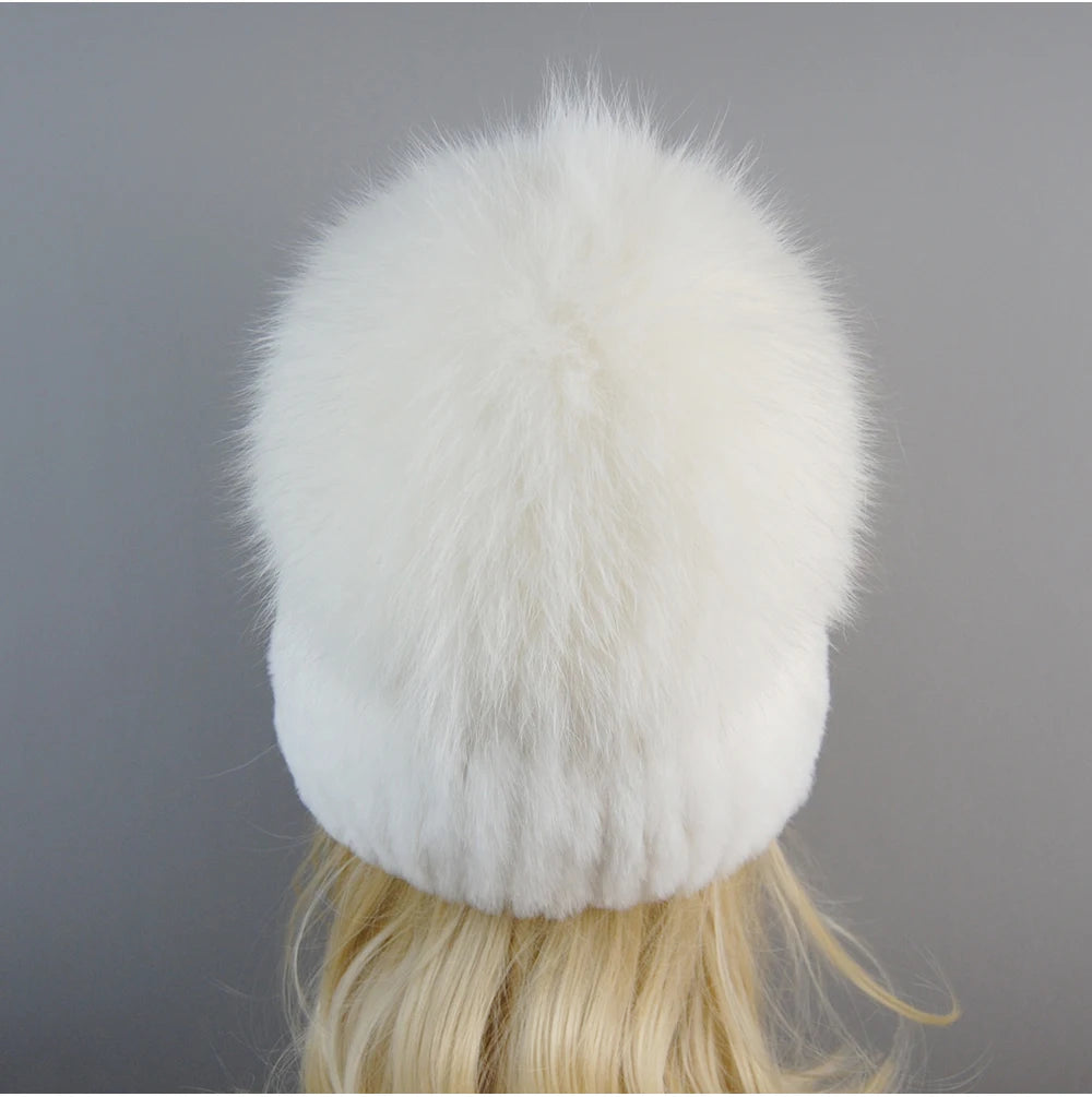 Women's Luxury Rex Rabbit & Fox Fur Beanie Hat