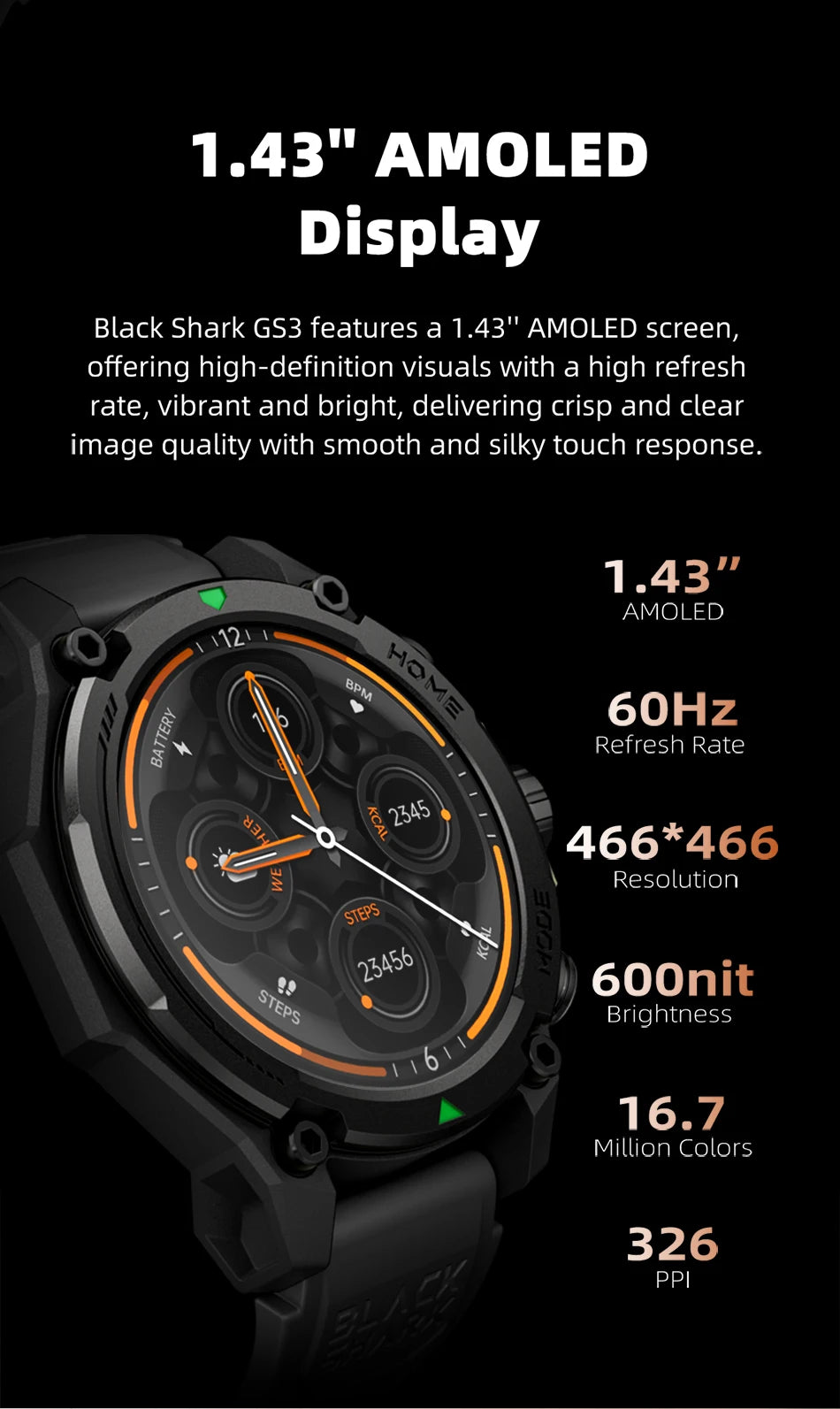 Black Shark GS3 Smartwatch | AMOLED GPS Military-Grade