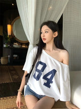 Vintage Print One-Shoulder Tee
