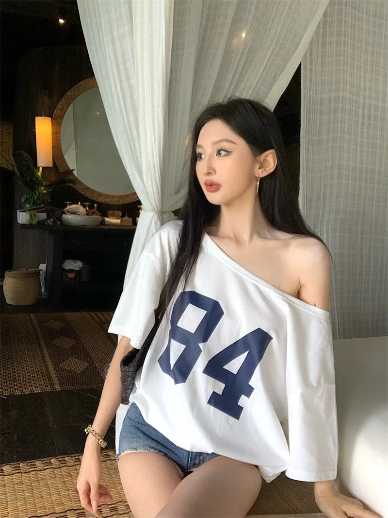 Vintage Print One-Shoulder Tee