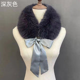 Fluffy Faux Fur Headband Neckerchief 2 in 1 Winter Thermal Plush Ear Warmer Collar Scarf  Satin Ribbon Bow Women Hair Band