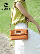 Zency Vintage Genuine Leather Handbag for Women Large Capacity Brown Crossbody Designer Shoulder Bag 2026 Summer Beige Sac Bolsa