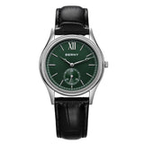 BERNY Watches for Men Luxury Slim Classic Stylish Dress Quartz Watch Stainless Steel Case Elegance Leather Band Wristwatch