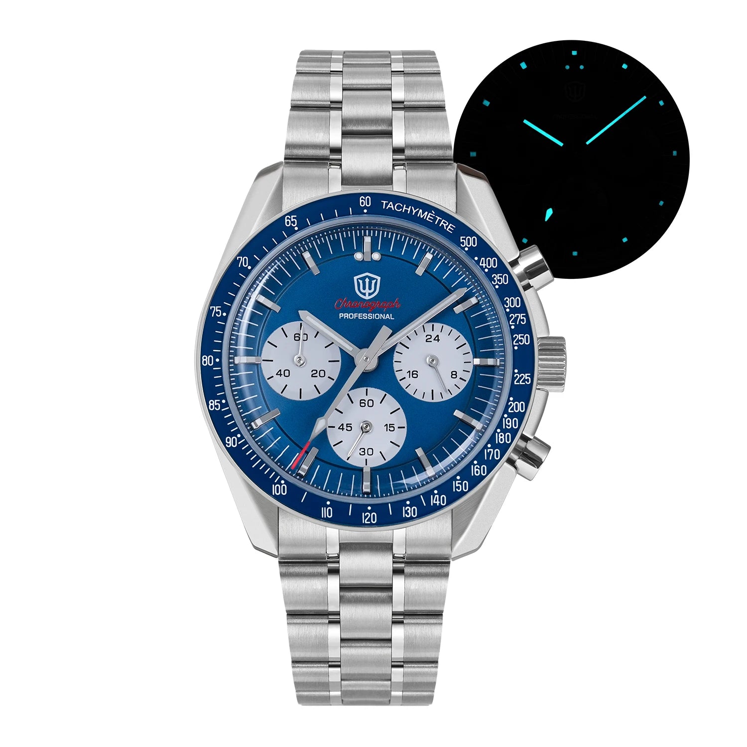 Watchdives WD1863 Chronograph Watch VK63 Quartz Movement Bubble Sapphire Crystal 10Bar Waterproof Luminous 39mm Vintage Watches