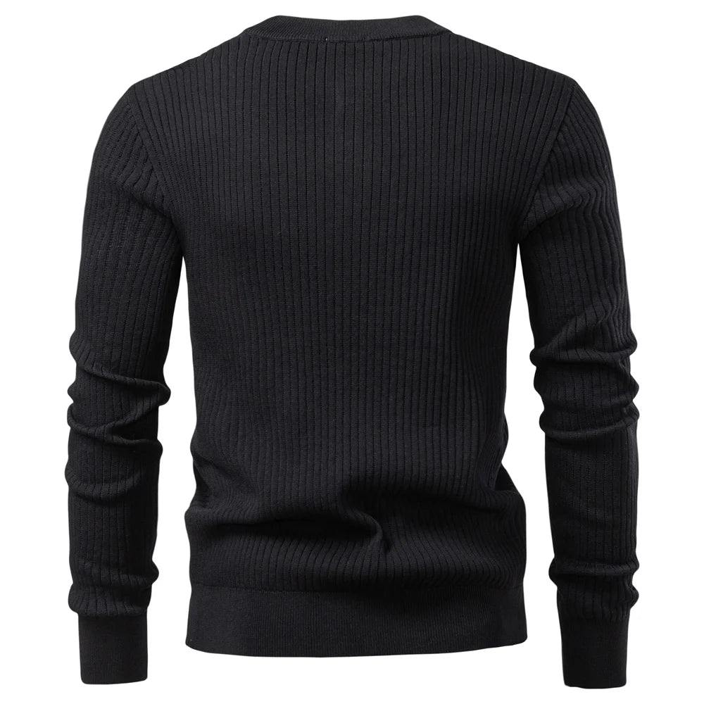 AIOPESON Ribbed Stripe Polo Shirt – Men's Long Sleeve