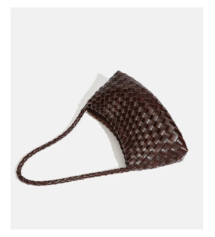 High End Fashion Handbag Messenger Bag with Large Inner Pocket, Popular Pure Hand Woven Bag for Women Tote Shoulder Underarm Bag