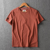 Summer New American Retro Short-sleeved O-neck Solid Color T-shirt Men's Fashion Simple 100% Cotton Washed Casual Sport Tops