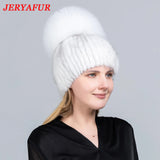 JERYAFUR Luxe Mink & Fox Fur Winter Hat for Women