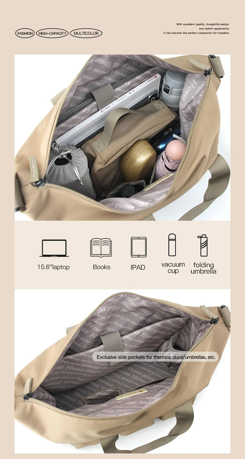 Flower Princess Traveler's Short Distance Travel Bag Crossbody Large Capacity Multi Layer Fashion Luggage Bag for Men and Women