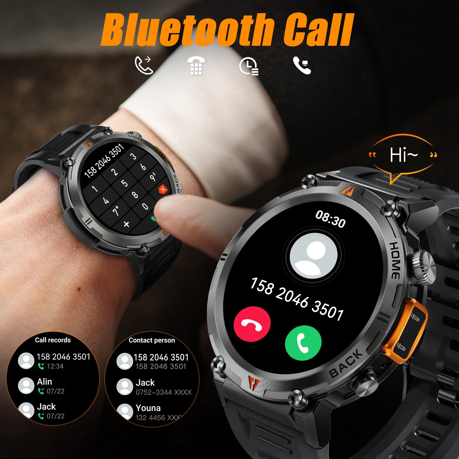 EIGIIS KE3 2025 New Bluetooth Call Smartwatch for Men Full Touch Screen with Health Monitor Heart Rate Flashlight Smart Watch