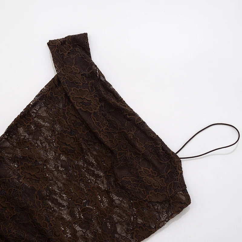 One-Shoulder Lace Gown – Sleeveless Backless Maxi Club Dress