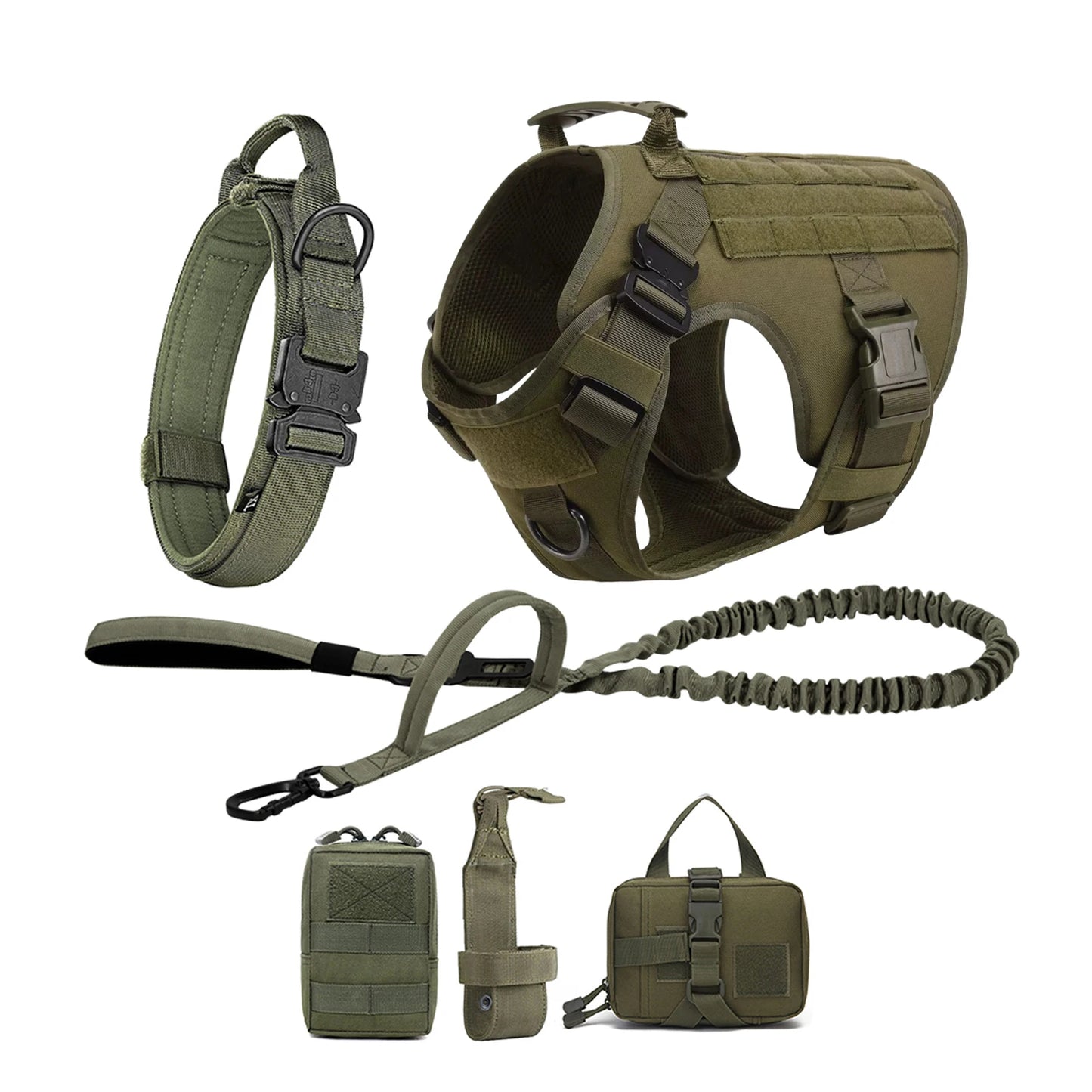 Tactical Dog Harness Set – Collar, Leash & MOLLE Pouches