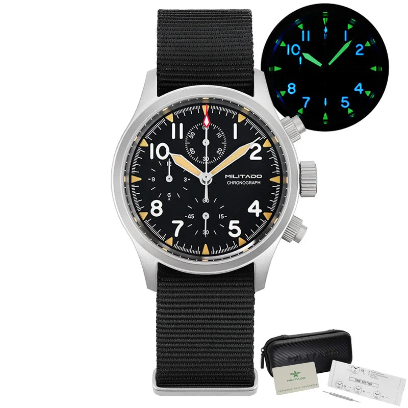 Militado ML1868KF Quartz 3 Dial Watch VK67 Chronograph Movement Luminous Watches Sapphire Glass 100m Water Resistance Wristwatch