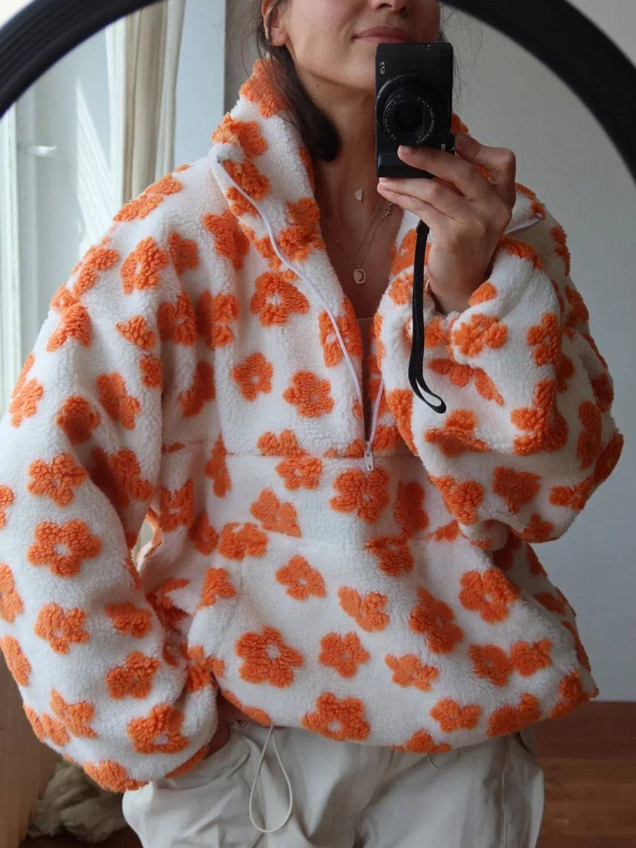 Women's Floral Fleece High-Neck Pullover