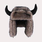 Ox horn pilot hat faux fur Bomber hat women ski cap winter hat thickened warm ear protection hat versatile bull head hat 털모