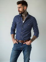 RVHS Elastic Cotton Denim Shirt Men Long Sleeve Quality Cowboy Shirts for Men Casual Slim Fit Mens Designer Clothing