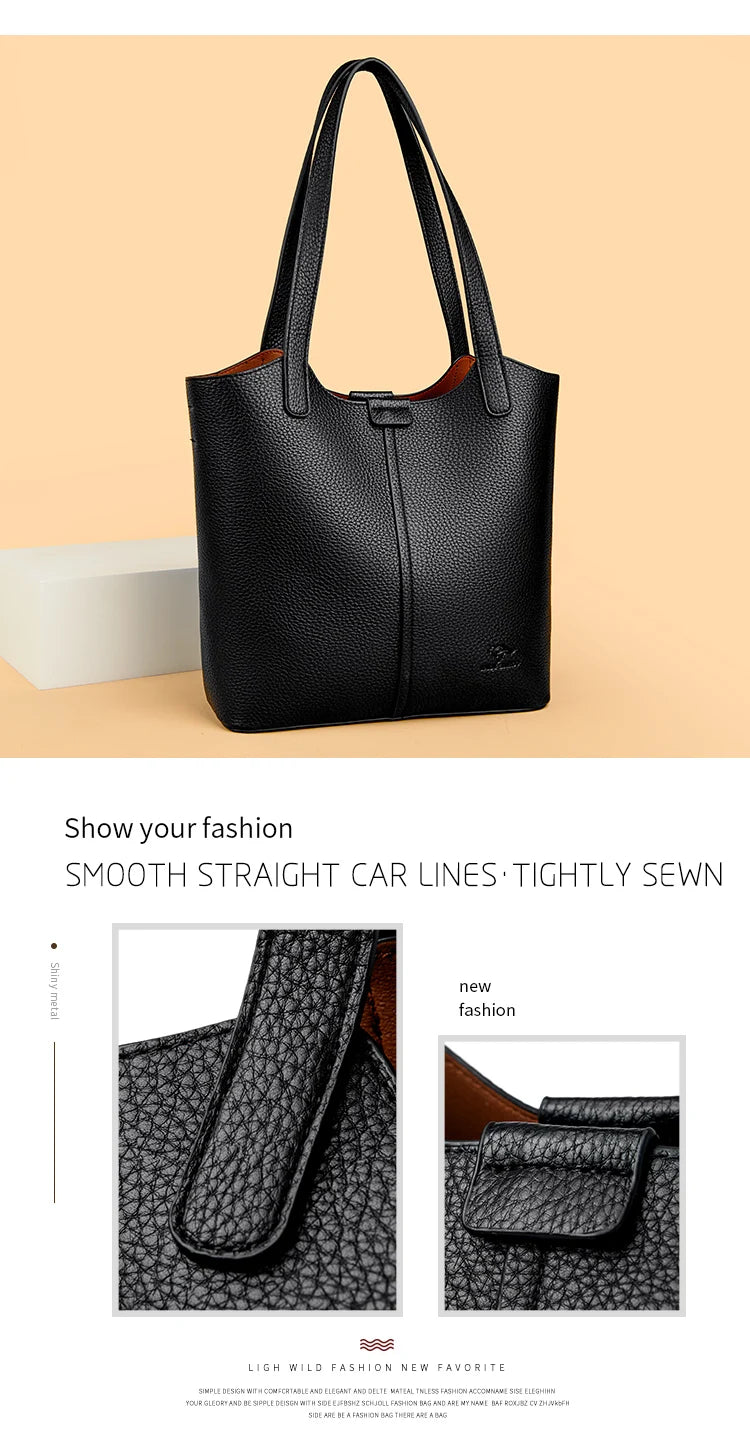Genuine Brand High End Soft Pu Leather Shoulder Bag For Women Casual Tote Bag Female Purse Simple Design Handbag Commuting Sac