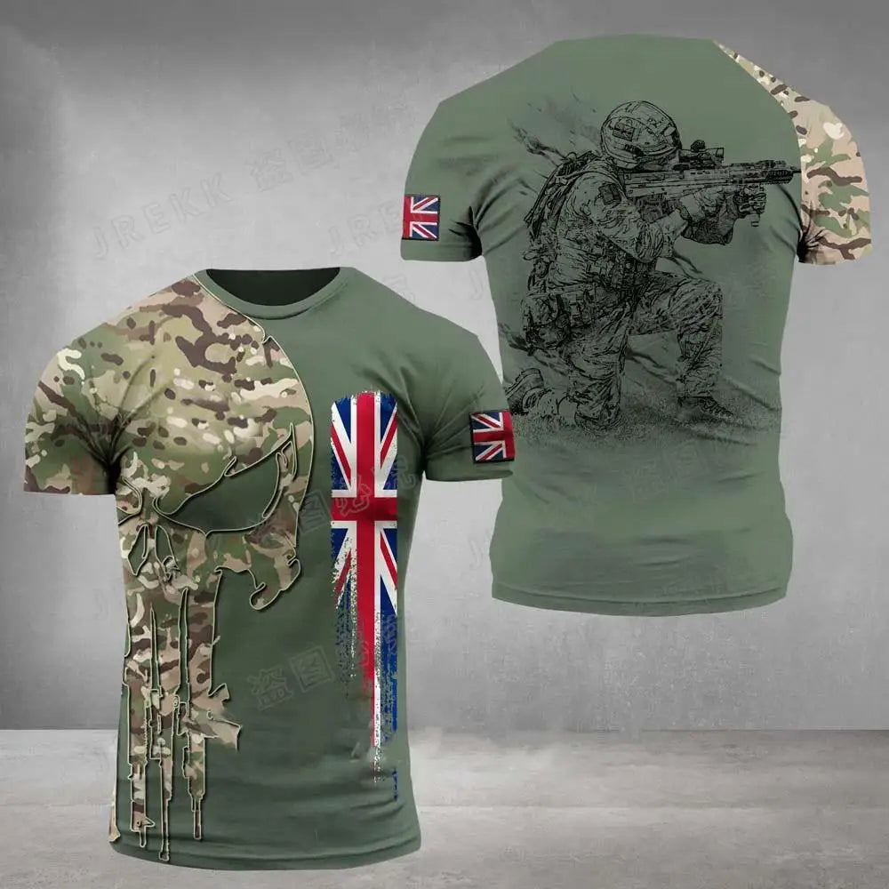 Men's Army Veteran T-shirt British Soldier 3DPrinted Pattern Field Camouflage Shirt High Quality Tops 2025 Summer