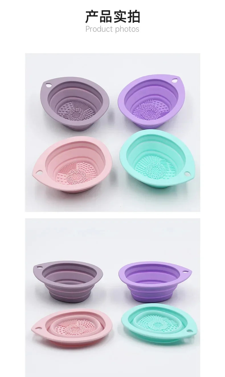 USA-Made Foldable Silicone Makeup Brush Cleaner & Powder Puff Washing Bowl