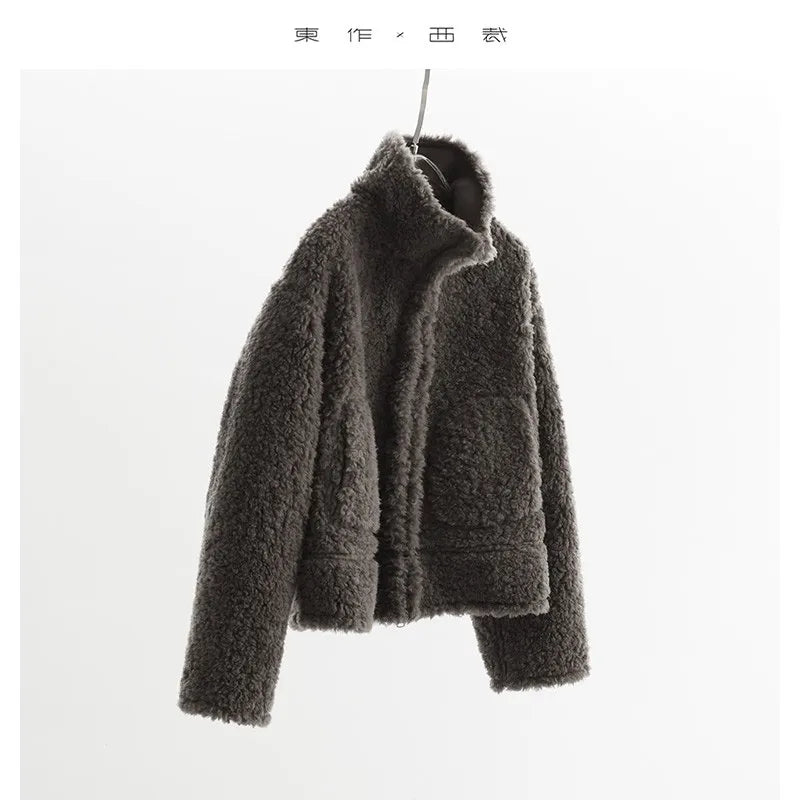 Teddy Style 100% Wool Coat~Women's Short Lazy Style Loose Jacket Autumn and Winter New Model 2025 Faux Fur