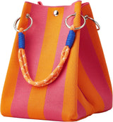 Korean Style Mini Knit Tote Bag Women Striped Crochet Bucket Handbag Lightweight Summer Daily Shoulder Purse For Vacation