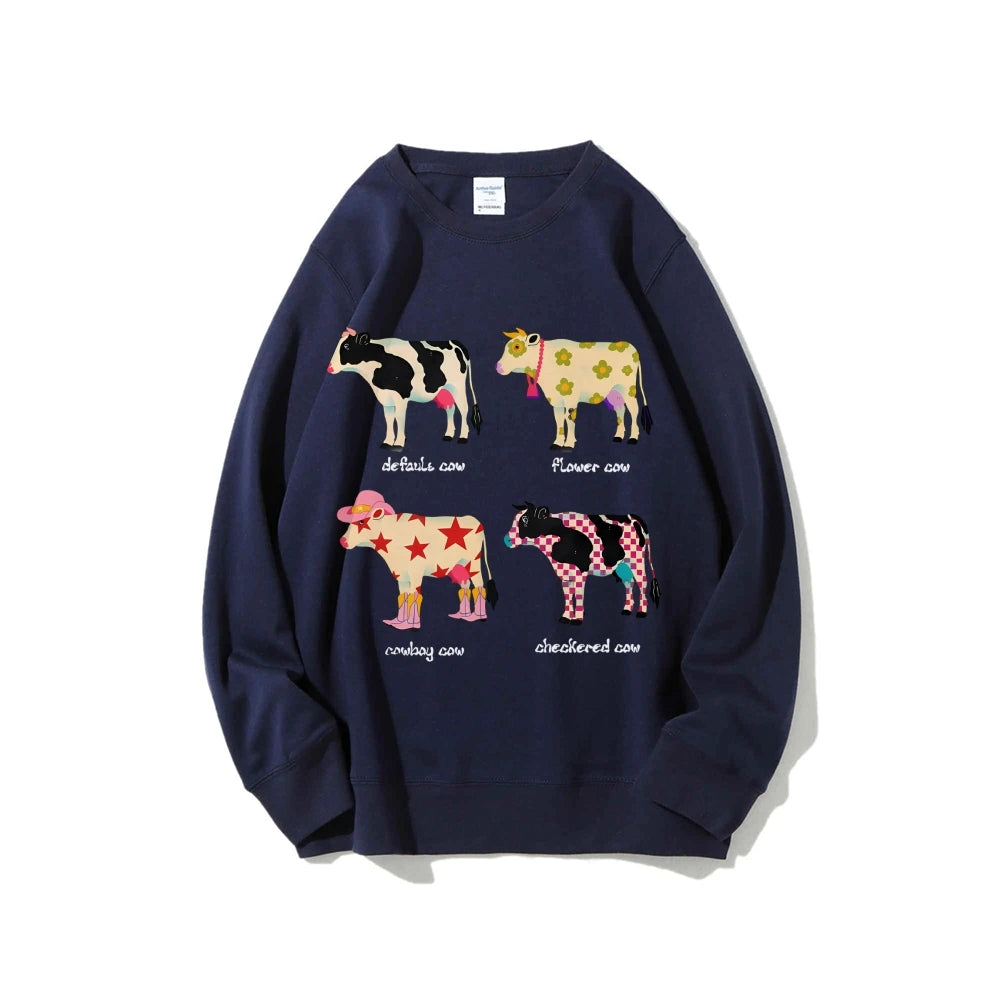 Cute Cartoon Cow Print T-Shirt Pure Cotton Washed Shoulder Round Neck Neutral Style Fashion Trend New High Quality Short Sleeves