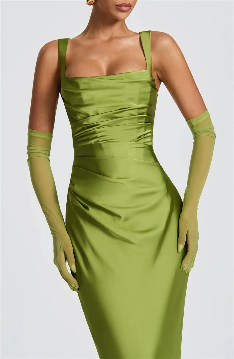 Elegant Backless Satin Maxi Dress – Sleeveless Halter Bodycon Party Gown