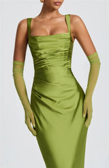 Elegant Backless Satin Maxi Dress – Sleeveless Halter Bodycon Party Gown