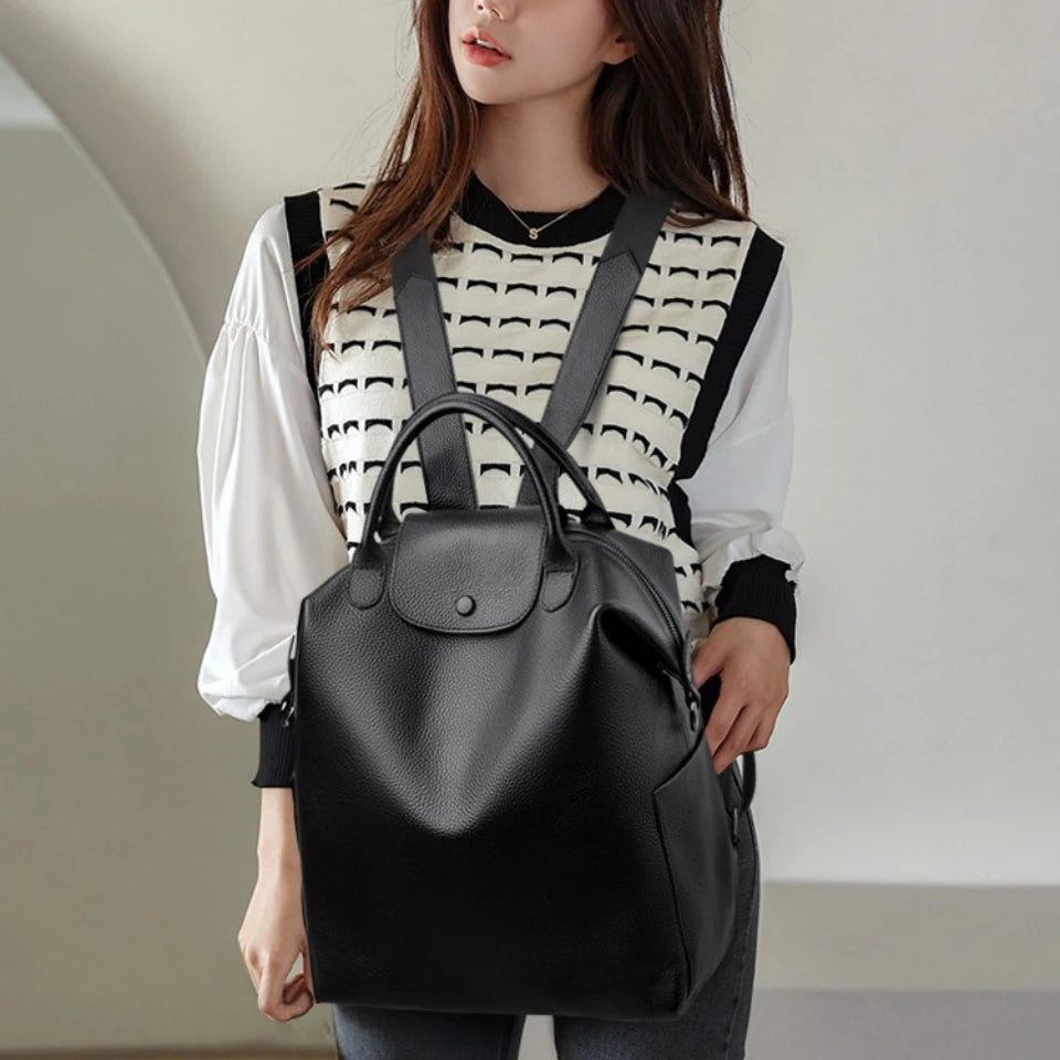 100% Genuine Cowhide Leather Women Backpack Large Capacity School Back Pack Female Casual Travel Bagpack Rucksacks for Girls Sac