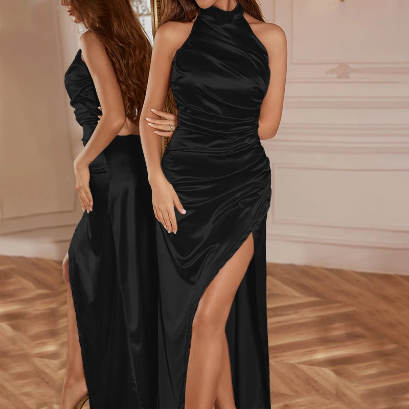 Elegant Halter Backless Evening Maxi Dress