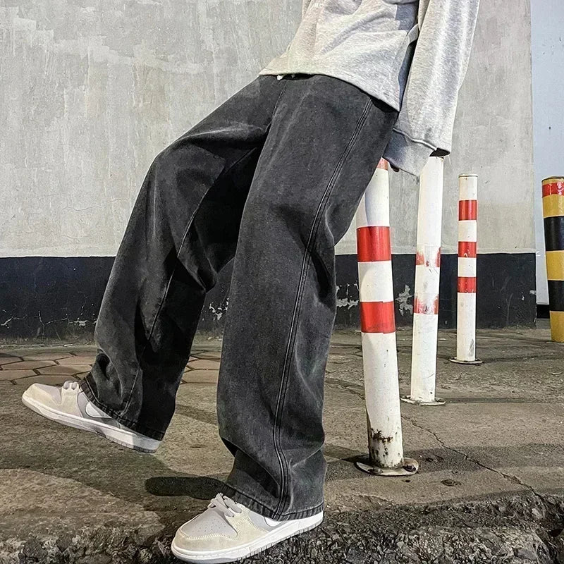 Men's Korean Wide-Leg Jeans – Relaxed Streetwear Fit