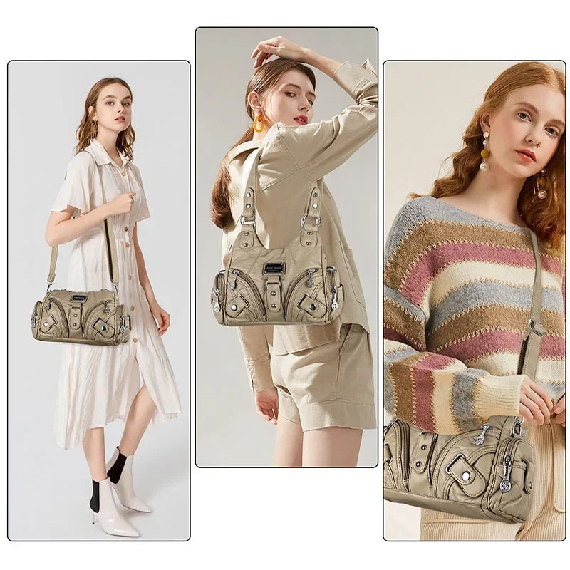 Angelkiss Women Handbags Rose Soft Tote Bag Small Top-handle Purse Fashion Satchel Multi-Pockets Shoulder Bag Hobos Phone Pack