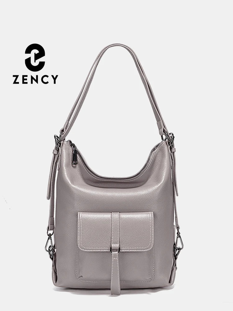 Zency Stylish Women Shoulder Bag 100% Genuine Leather Large Capacity Handbag Multifunction Satchel Bag Backpack Brown 2 in 1 Bag