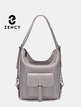 Zency Stylish Women Shoulder Bag 100% Genuine Leather Large Capacity Handbag Multifunction Satchel Bag Backpack Brown 2 in 1 Bag