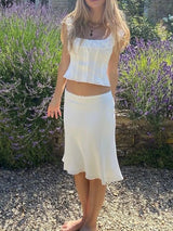 Foridol White Lace Summer Women Set Sleeveless Crop Top+midi Skirt Outfits 2025 Beach Holiday Chic Vintage Sundress Dress Set