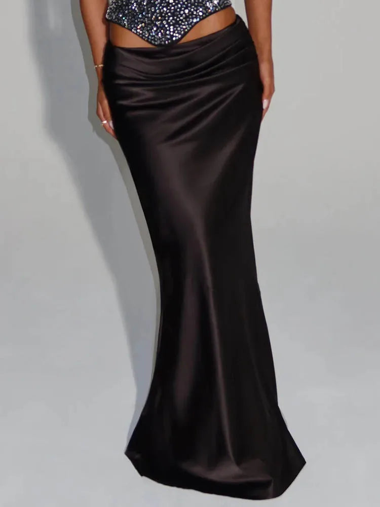 Mozision Sequins Sexy Dress Set Women Sparkle Scarf Collar Crop Tops And Maxi Skirt Elegant Club Party Satin Skirt Matching Set