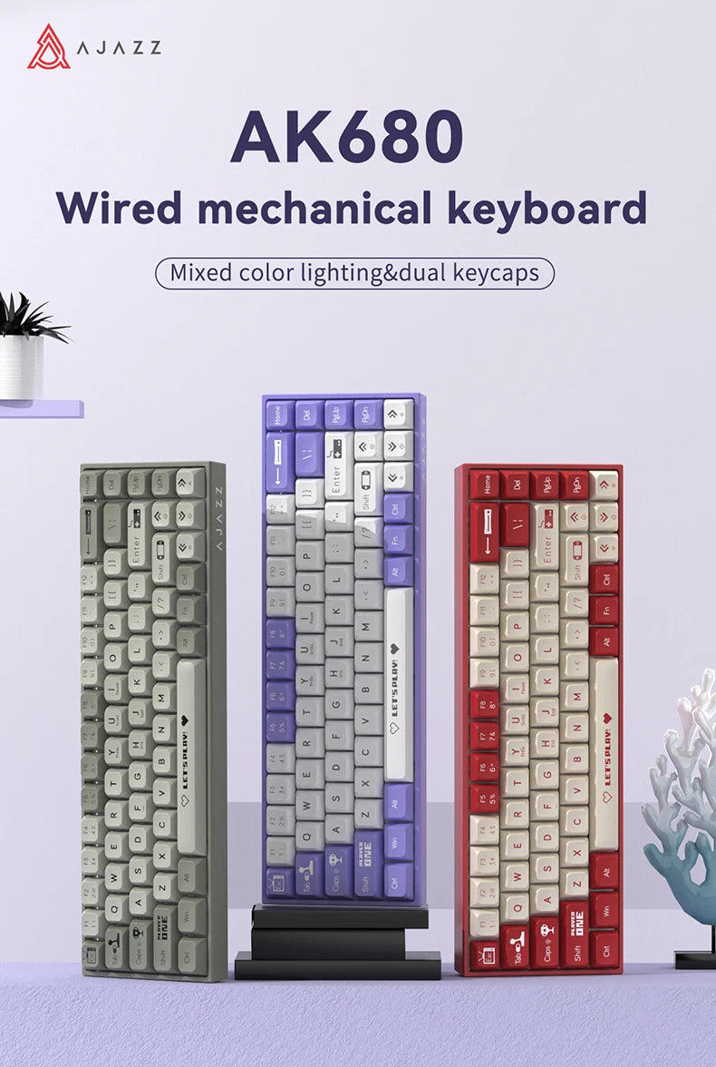 AJAZZ AK680 65% Wired Gaming Mechanical Keyboard Hot Swap Mini Keyboard Custom Keycap Gasket for Pc Laptop