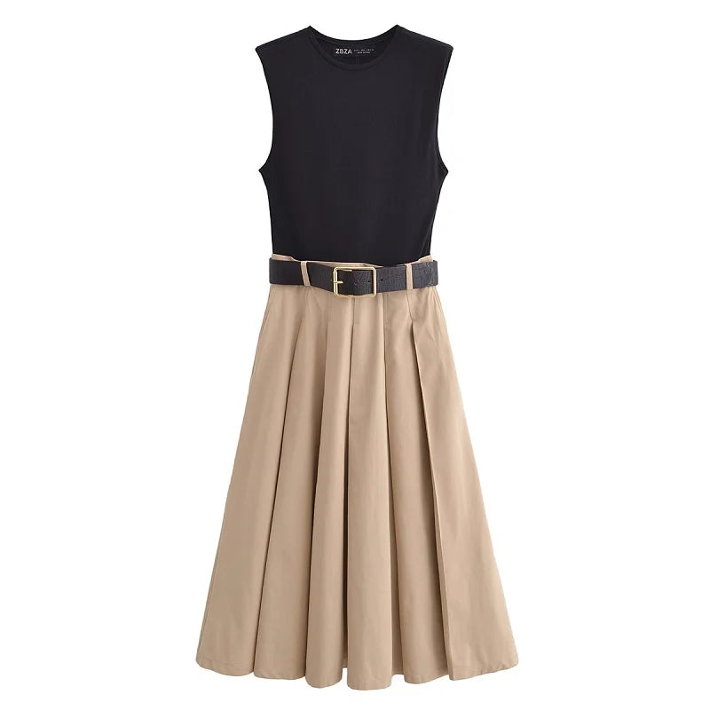 Elegant Pleated Sleeveless Midi Dress