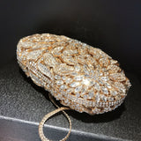 Gold Metal Leaves White Crystals Evening Clutch Bags Luxury Women Wedding Party Purse Ball Handbags Rhinestone Mini Shell Bag