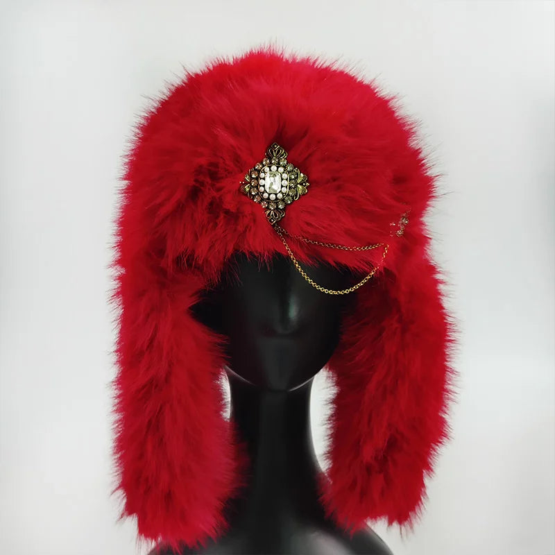 Designer Luxury Bomber hat women's ski cap winter hat faux fur pilot hat diamond thickened warm ear protection hat versatile털모
