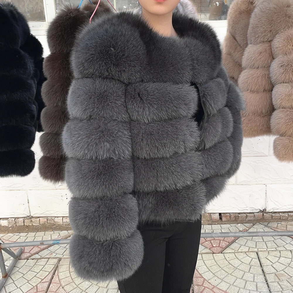Genuine Fox Fur & Leather Winter Coat