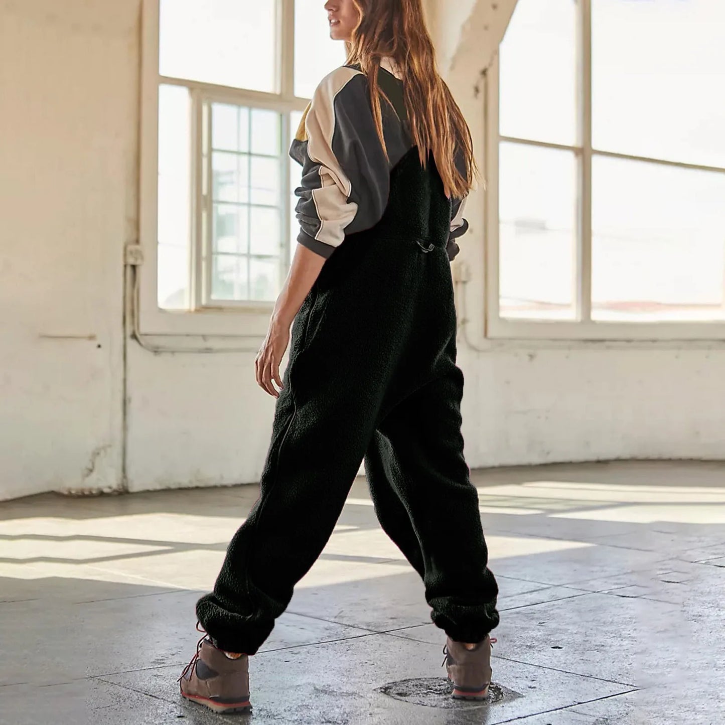 Fleece Bib Overalls - Adjustable Warm Winter Fuzzy Jumpsuit & Ski Pants